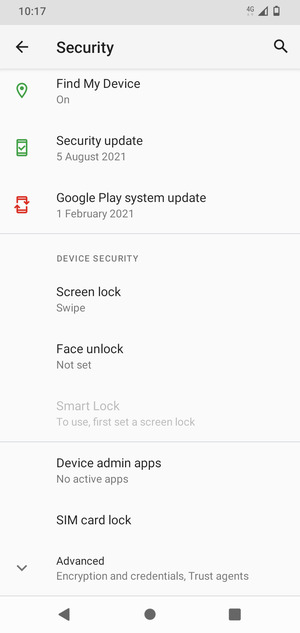 Scroll to and select SIM card lock
