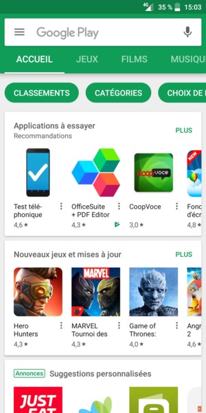 Sélectionnez la barre de Recherche