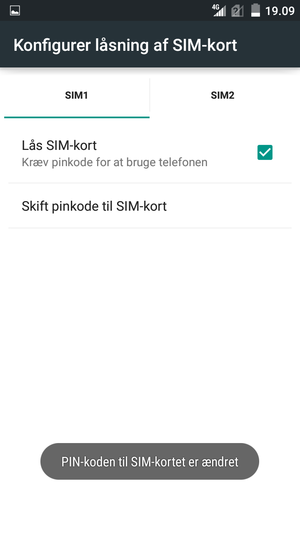 Din PIN-kode til SIM-kortet er nu ændret