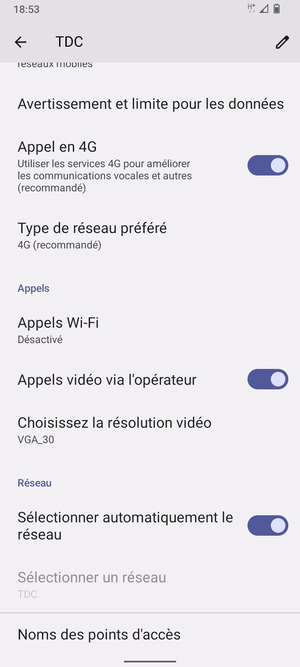 Faites défiler et sélectionnez Noms des points d'accès