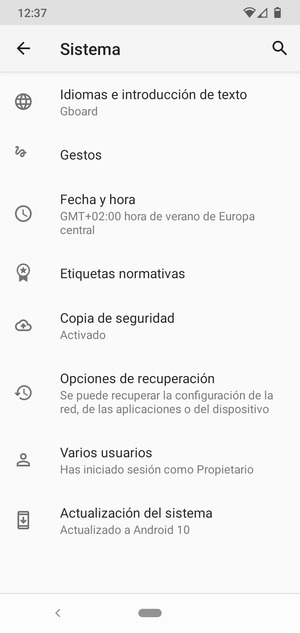 Seleccione Actualización del sistema