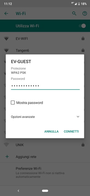 Inserisci la password del Wi-Fi e seleziona CONNETTI