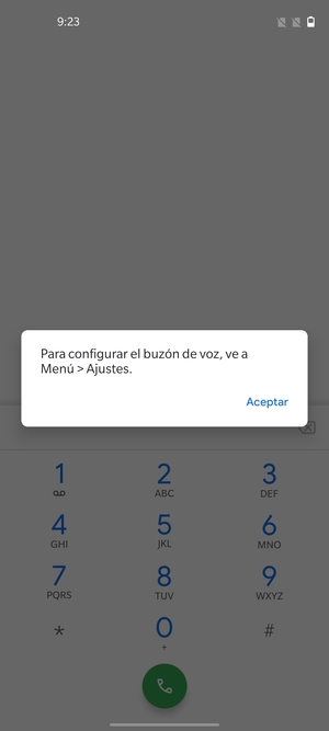 Si el correo de voz no está configurado, seleccione Aceptar