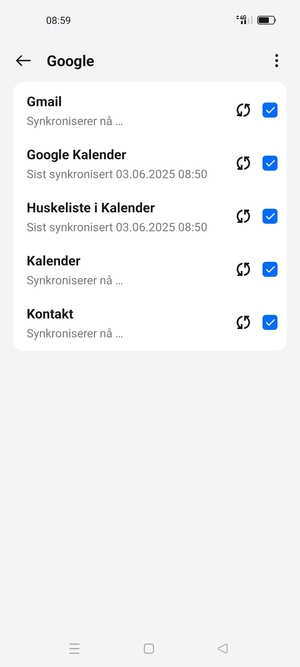 Din informasjon blir synkronisert