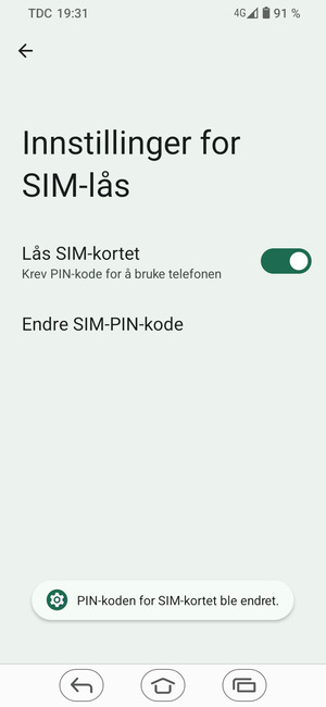 Din PIN-kode for SIM-kort er endret