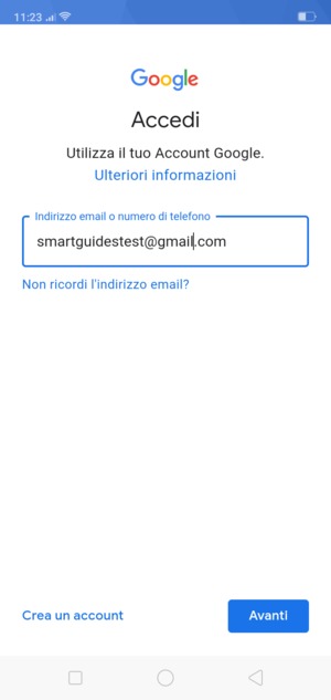 Inserisci il tuo indirizzo Gmail e seleziona Avanti