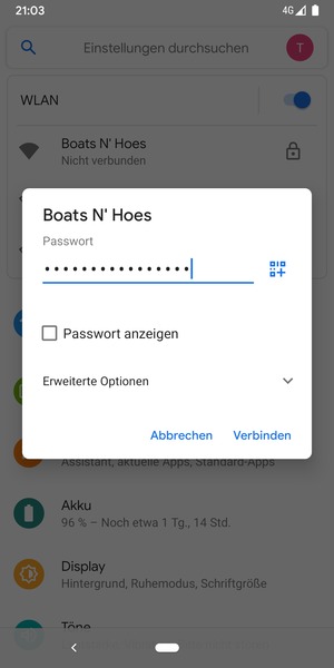 Geben Sie das WLAN-Passwort ein und wählen Sie Verbinden