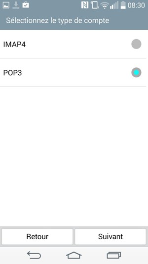 Sélectionnez IMAP4 ou POP3 et sélectionnez Suivant