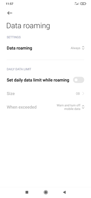 Select Data roaming