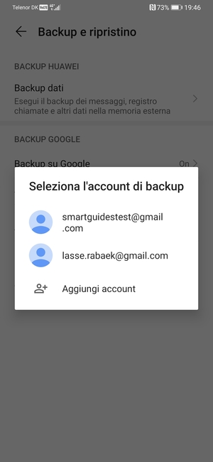 Seleziona il tuo account di backup