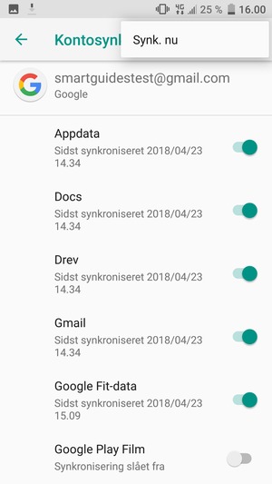 Vælg Synk. nu