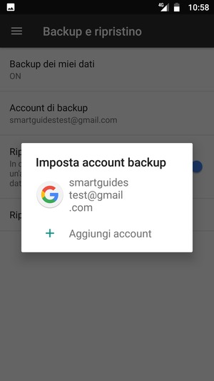 Seleziona il tuo account di backup