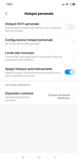 Seleziona Configurazione hotspot personale