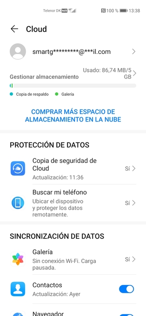 Seleccione los servicios de los que desea hacer copia de seguridad