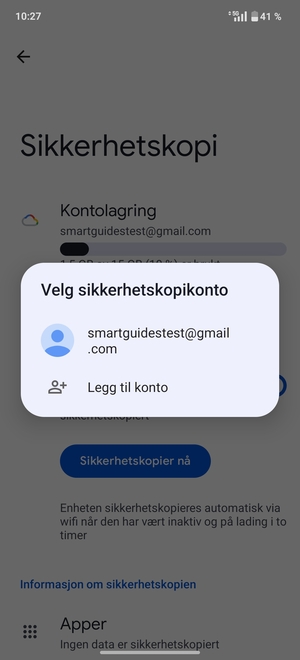 Velg sikkerhetskopi-kontoen din