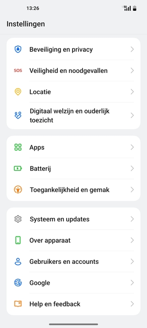 Scroll naar en selecteer Beveiliging en privacy