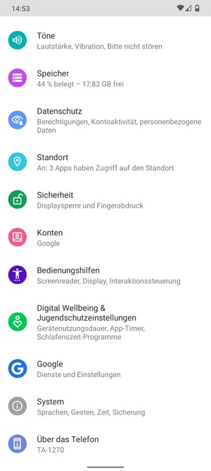 Scrollen Sie und wählen Sie Sicherheit