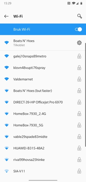 Du er nå koblet til Wi-Fi-nettverket
