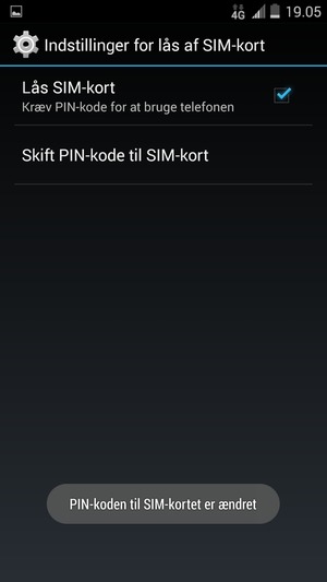 Din PIN-kode til SIM-kort er nu ændret