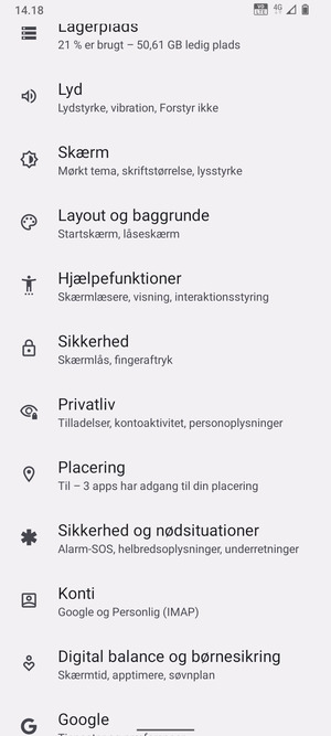 Scroll til og vælg Sikkerhed