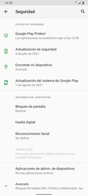 Para activar el bloqueo de pantalla, seleccione Bloqueo de pantalla