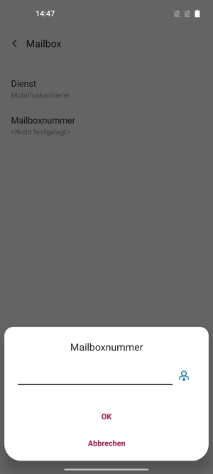 Geben Sie die Mailboxnummer ein und wählen Sie OK