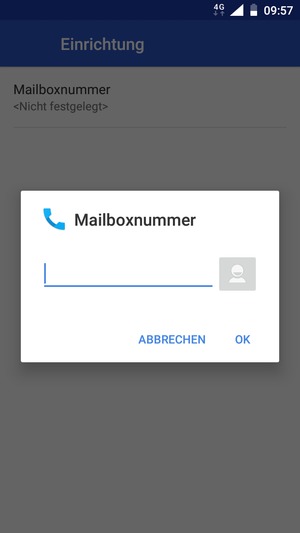Geben Sie die Mailboxnummer ein und wählen Sie OK