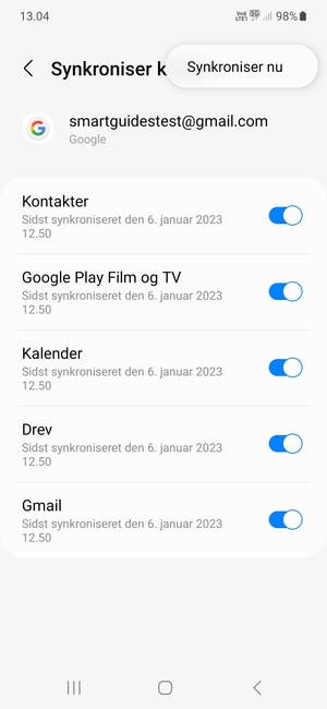 Vælg Synkroniser nu
