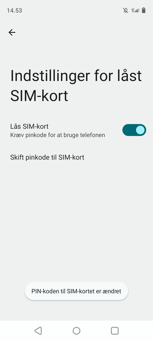 Din PIN-kode til SIM-kort er nu ændret