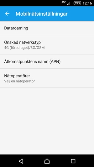 Välj Åtkomstpunktens namn (APN)