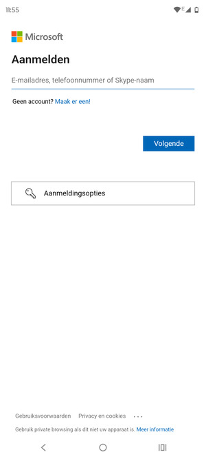 Voer uw e-mailadres in en selecteer Volgende