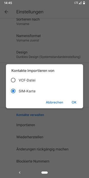 Wählen Sie SIM-Karte und Ok