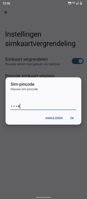 Voer uw Nieuwe sim-pincode in en selecteer OK