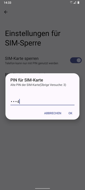 Geben Sie Ihre Alte PIN der SIM-Karte ein und wählen Sie OK