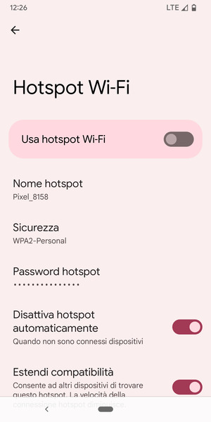 Seleziona Password hotspot