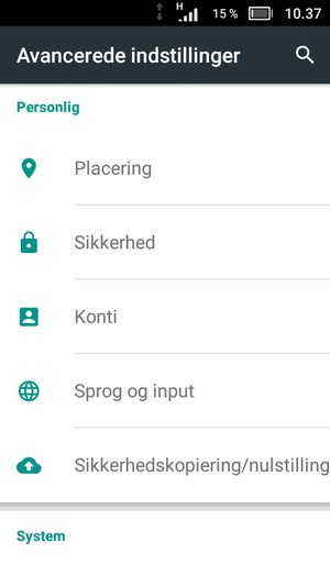 Scroll til og vælg Sikkerhed