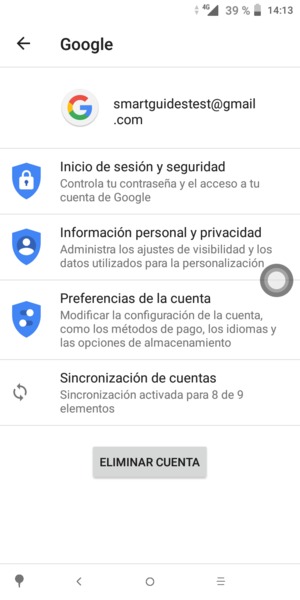 Seleccione Sincronización de cuentas