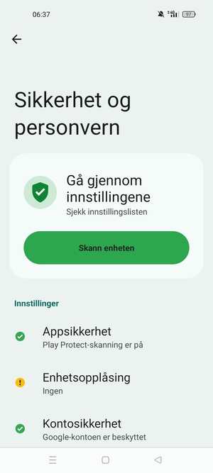 For å aktivere skjermlåsen, gå til Sikkerhet og personvern-menyen og velg Enhetsopplåsing