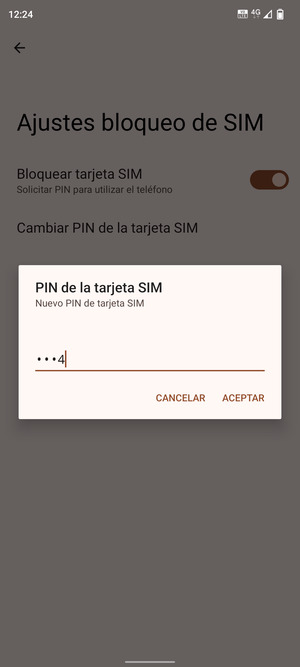 Introduzca su Nuevo PIN de tarjeta SIM y seleccione ACEPTAR