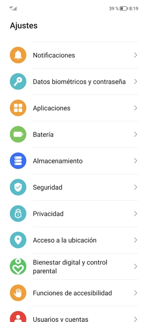Desplácese y seleccione Seguridad