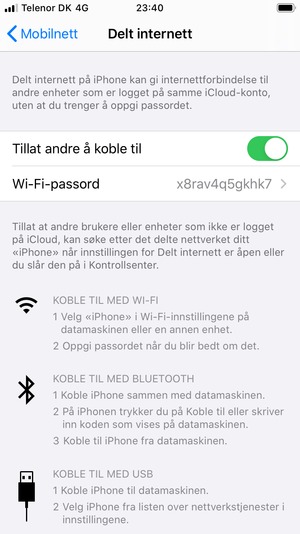 Telefonen din er konfigurert for bruk som et modem