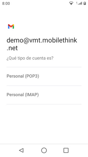 Seleccione Personal (POP3) o Personal (IMAP)
