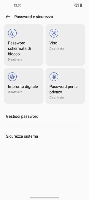 Seleziona Sicurezza sistema