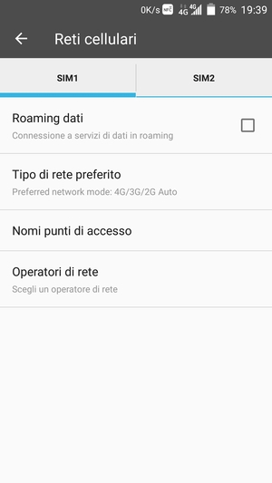 Per modificare la rete, in presenza di problemi, seleziona Operatori di rete