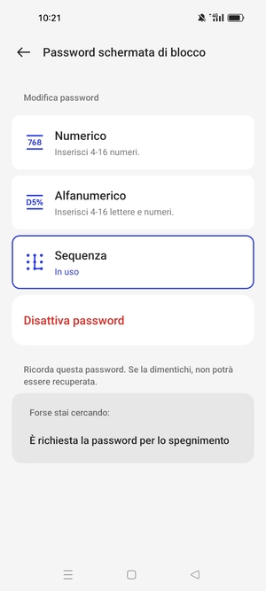 Il tuo telefono è ora protetto dal blocco schermo