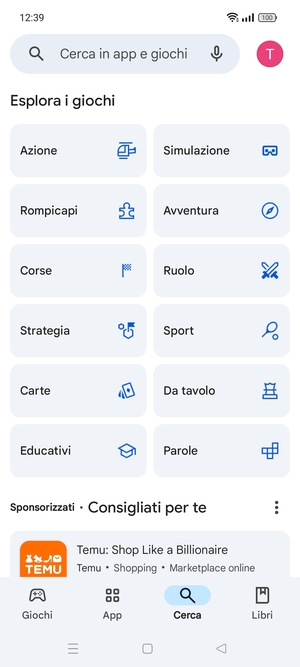 Seleziona la barra di ricerca