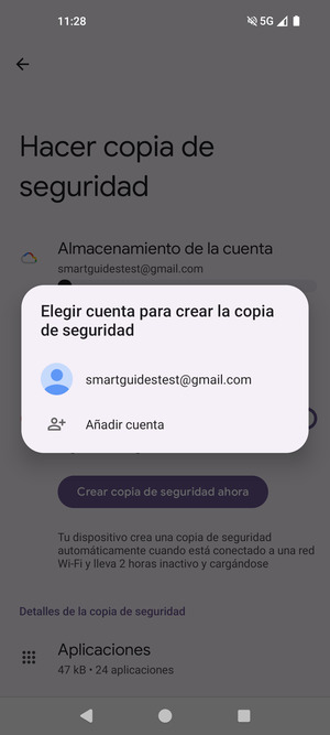 Seleccione su cuenta de copia de seguridad