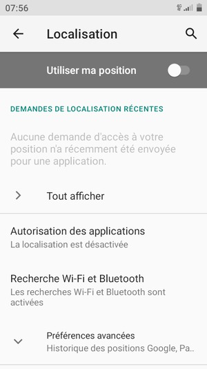 Désactiver le Utiliser ma position