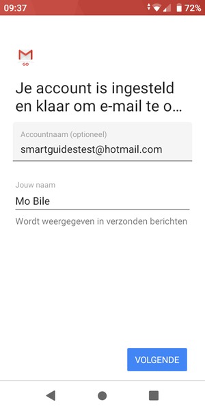 Geef uw account een naam en voer uw naam in. Selecteer VOLGENDE