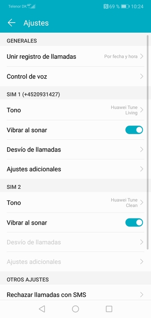 Desplácese a SIM 1 o SIM 2 y seleccione Ajustes adicionales
